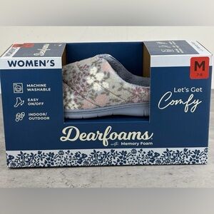 Dearfoams “Cozy Clog” Slippers Women’s Memory Foam Slip-On (Blue Floral) Size M